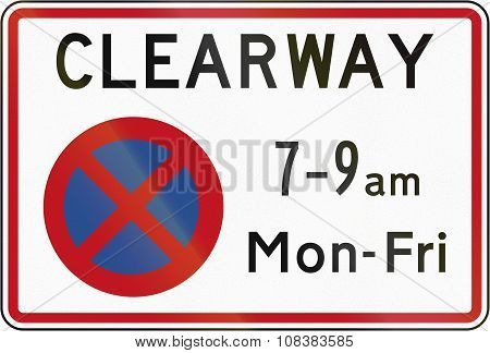 New Zealand Road Sign Rp-3 - Clearway (no Stopping) During Time Prescribed (single Peak Time)