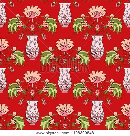 Seamless pattern floral bouquet in vase