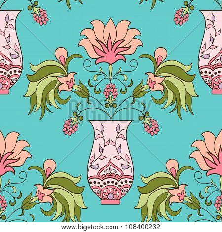 Seamless pattern floral bouquet in vase