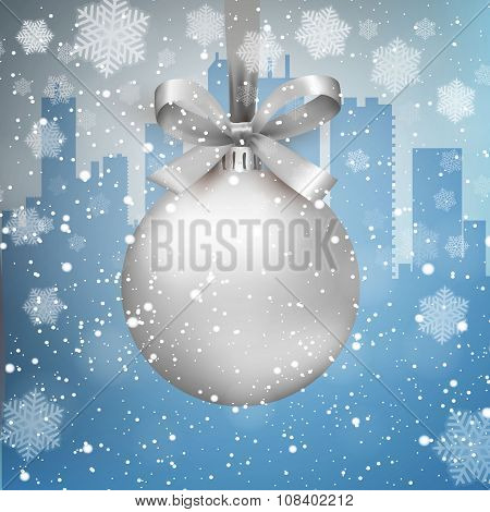 winter city background with ball