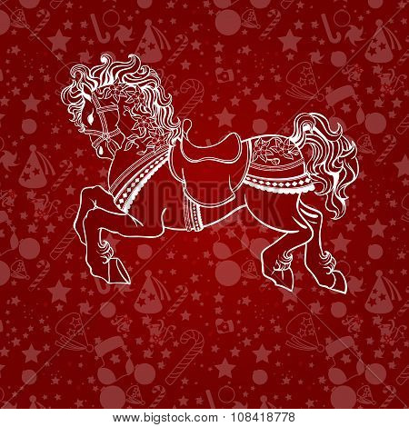 Retro style horse with harness and saddle