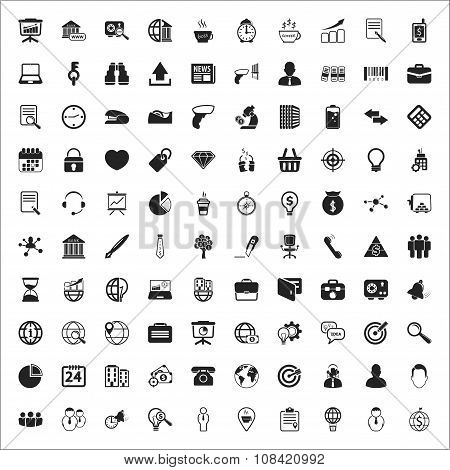 Business 100 Icons Universal Set For Web And Mobile Flat