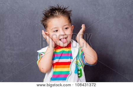 happy funny expiration. boy fashion portrait. Child model.