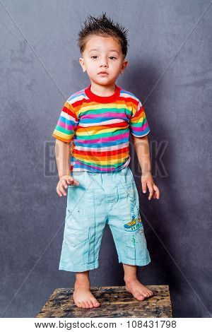 Sad expiration. boy fashion portrait. Child model.