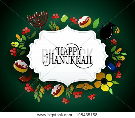 Hand Sketched Happy Hanukkah Logotype, Badge And Icon Typography