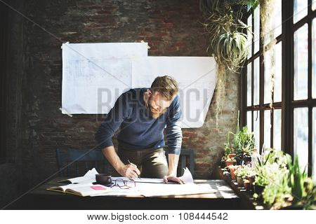 Man Working Determine Workspace Lifestyle Concept
