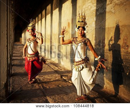 Aspara Dancer Angkor Wat Sepia Toned Traditional Concept