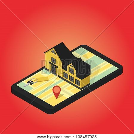Real estate online searching isometric flat