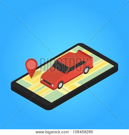 Map and pins on the screen of smartphone