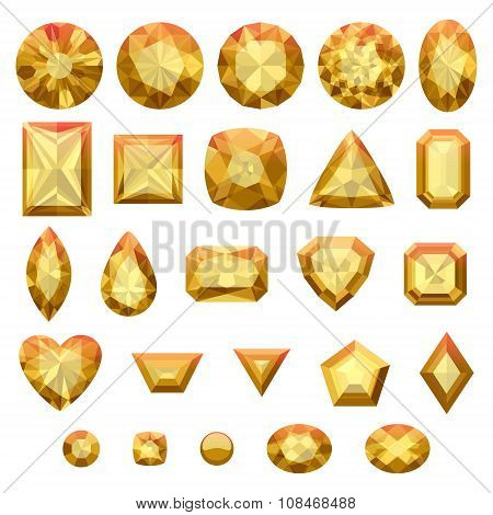 Set of realistic yellow jewels. Beryls isolated.