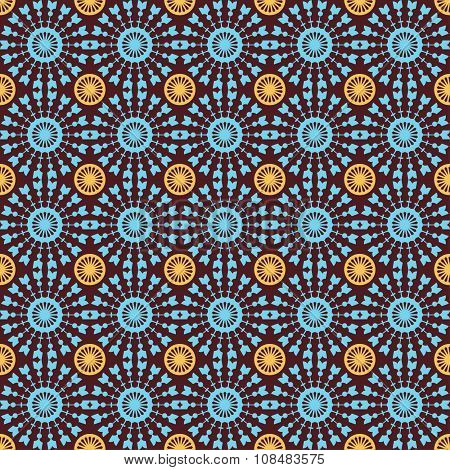 Abstract Geometric Seamless Pattern. Blue And Orange Style Pattern With Circle And Line.