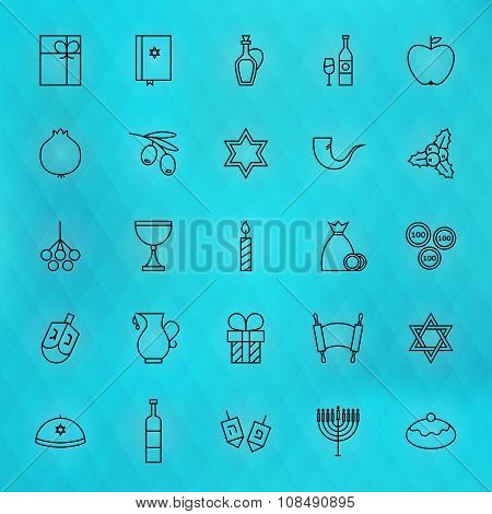 Happy Hanukkah Thin Line Icons Set