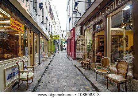 Furniture shops on Passage du Chantier in Paris