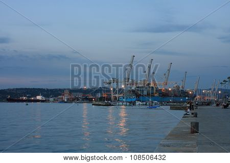 Koper Port  Area In Slovenia In The Evening