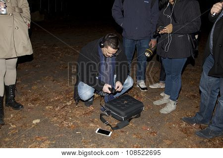 Ron Yacovetti Checks His Audio Device During Paranormal Investigation