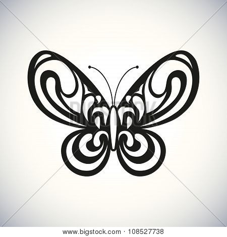 Black outline butterfly on a white background.