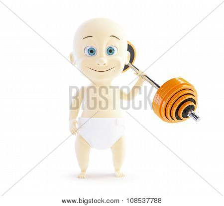 Child Holding A Red Barbell One Hand