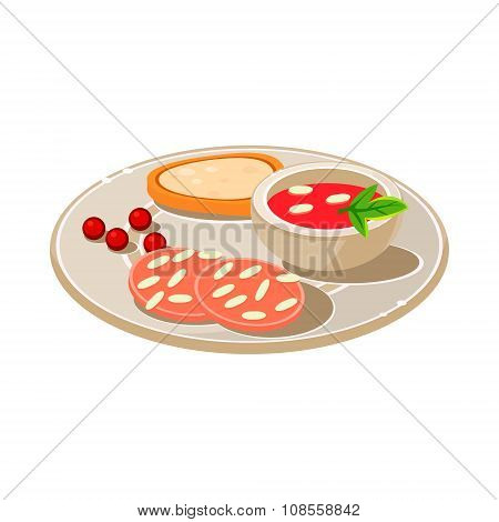 Tasty snack with bread and soum