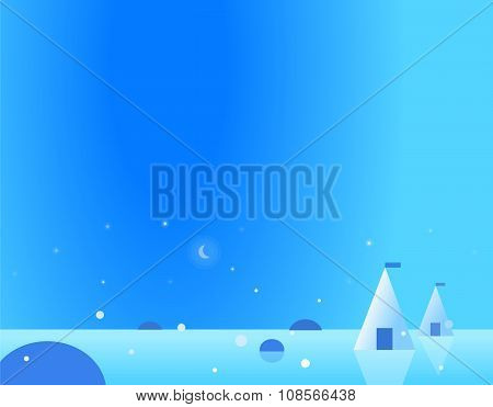 Wallpaper Arctic Landscape with Yurt and Moon, Vector Illustration