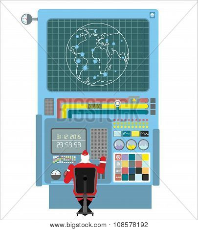 Christmas machine factory. Production systems in new year. Control Panel with buttons and sensors. B