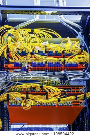 wire rack router mainframe in the data center