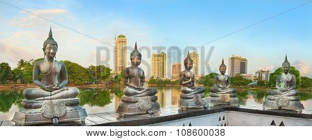 Seema Malaka temple on Beira Lake. Colombo, Sri Lanka. Panorama