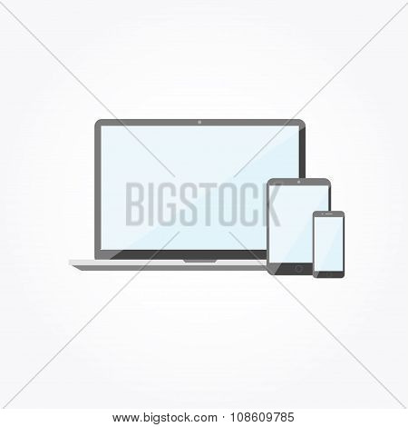 Electronic Devices With Blank Screens. Laptop, Smartphone. Flat Design Vector Illustration