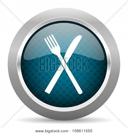 restaurant blue silver chrome border icon on white background 