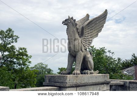 Stone Statue Of A Griffin In Kerch .