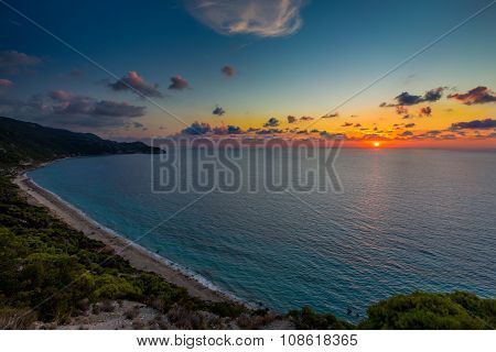 Pefkoulia beach Lefkada at sunset