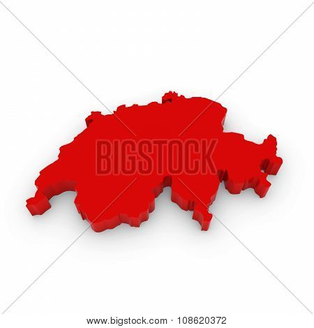 Red 3D Outline Of Switzerland Isolated On White
