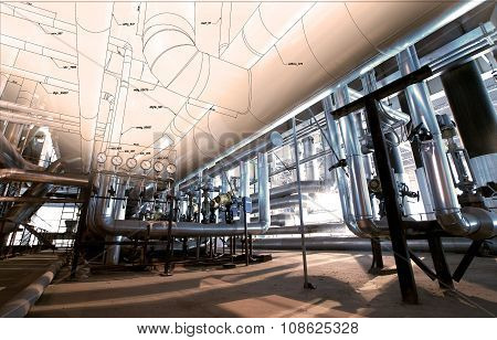 Sketch Of Piping Design Mixed With Industrial Equipment Photos