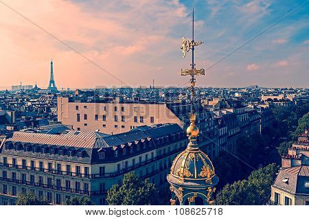 Old Photo With Aerial View From Paris, France