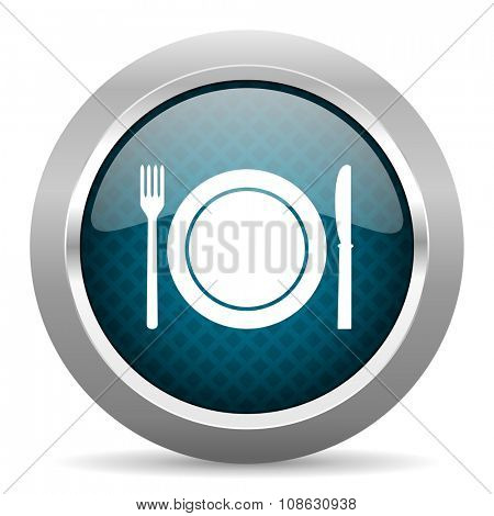 restaurant blue silver chrome border icon on white background 
