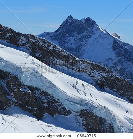 High Mountain And Glacier, View From The Jungfraujoch Viewpoint