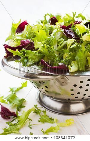 Fresh Green Salad Wix  In Metal Colander