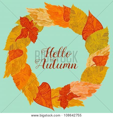 Wreath of autunm foliage in bright colors