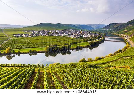 famous Moselle Sinuosity in Trittenheim germany under cloudy sky