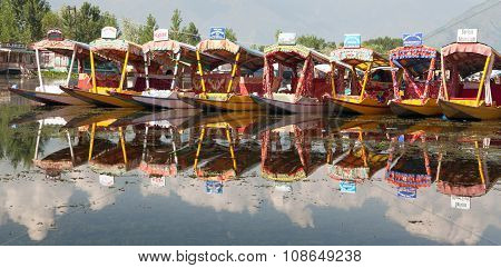 Shikara Boats On Dal Lake With Houseboats In Srinagar