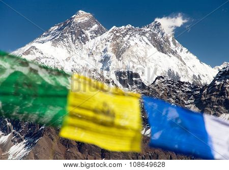 Mount Everest With Buddhist Prayer Flags From Renjo La