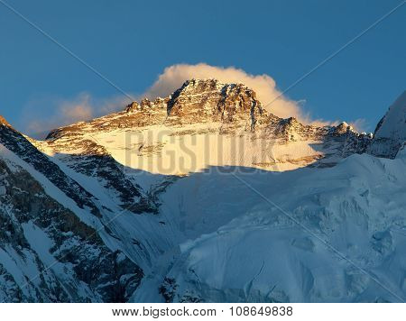Evening View Of Mount Lhotse From Pumo Ri Base Camp