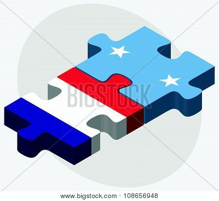 France And Micronesia Flags