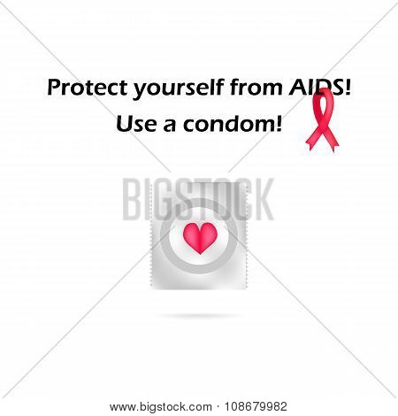 Protect yourself from AIDS. Use a condom. Infographics. World AIDS Day. Red ribbon. Vector illustrat