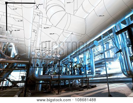 Sketch Of Piping Design Mixed With Industrial Equipment Photos