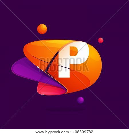 P Letter With Atoms Orbits Colorful Icon.