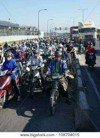 Rush Hour, Motorbike, Traffic Jam, Asian City