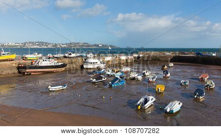 Paignton harbour Devon England with view towards tourist destinations of Torquay
