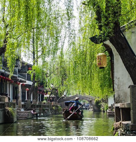 ZHOUZHUANG SHANGHAI - April 11 2011 : Zhouzhuang the ancient water village is Shanghai tourist attraction with 1000000 visitors per year and there are a lot of variety activities have done here.