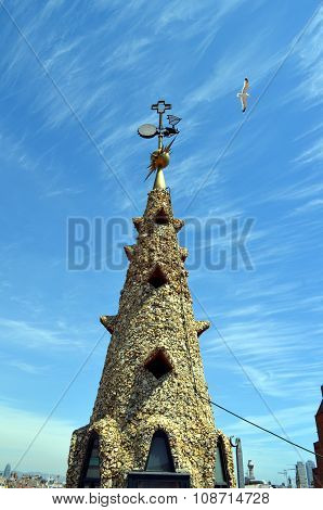 Mosaics Of Antonio Gaudi In Palau Guell With Seagull