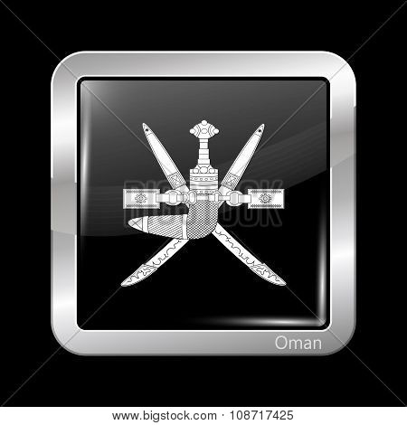 Emblem Of Oman. Metallic Icon Square Shape